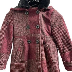 Rothschild Girls' Burgundy Plaid Double-Breasted Peacoat size 5-6